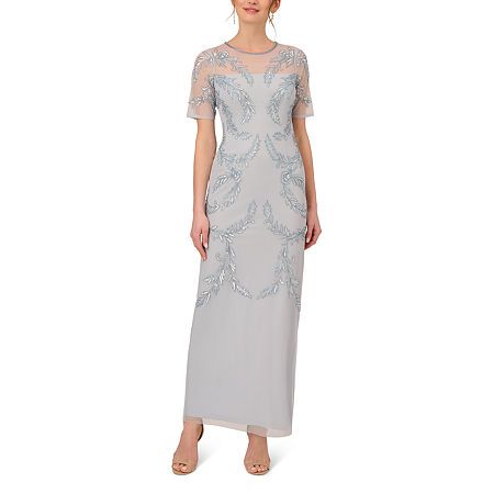 Photo 1 of  Papell Boutique Short Sleeve Beaded Evening Gown, 4, Blue 