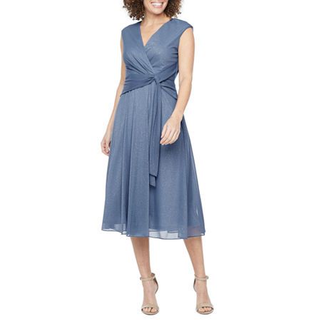 Photo 1 of Danny & Nicole Sleeveless Glitter MIDI Fit + Flare Dress, 12 , Blue