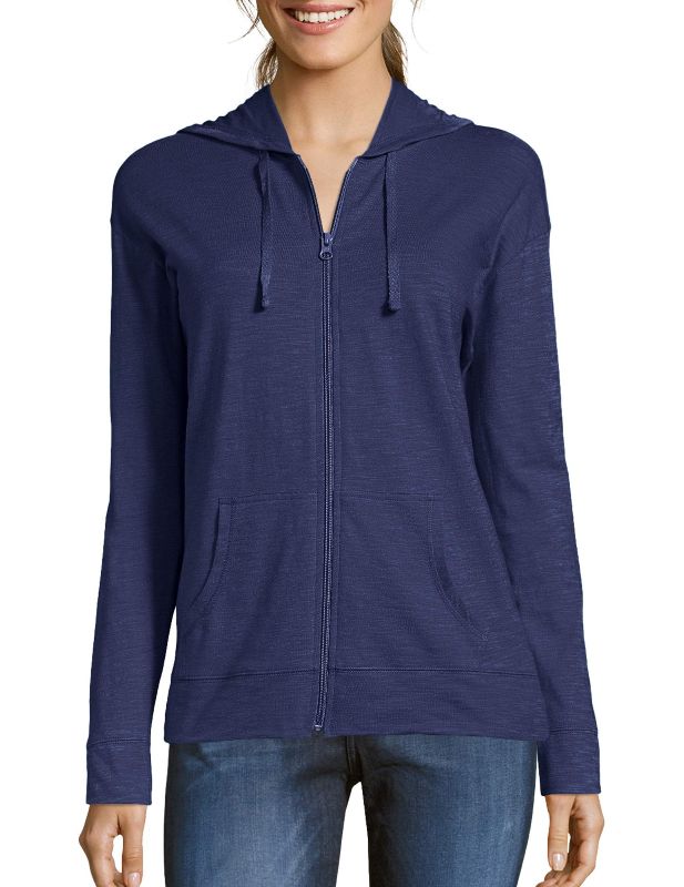 Photo 1 of  Hanes Women's Slub Jersey Full Zip Hoodie Navy L 