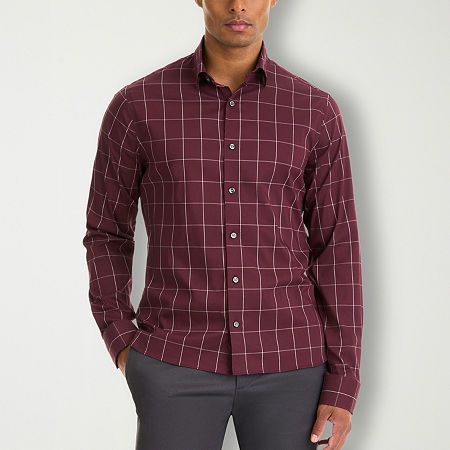 Photo 1 of  Van Heusen Performance Mens Classic Fit Long Sleeve Grid Button-Down Shirt, Large, Red 