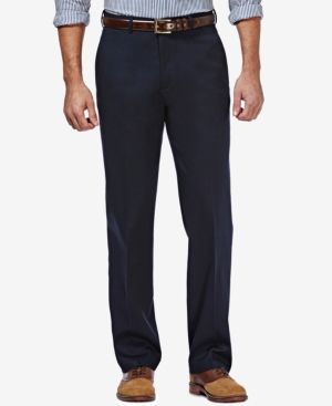Photo 1 of  Haggar Men's Premium No Iron Khaki Classic Fit Flat Front Hidden Expandable Waist Pant - Navy, SIZE 32W X 30L