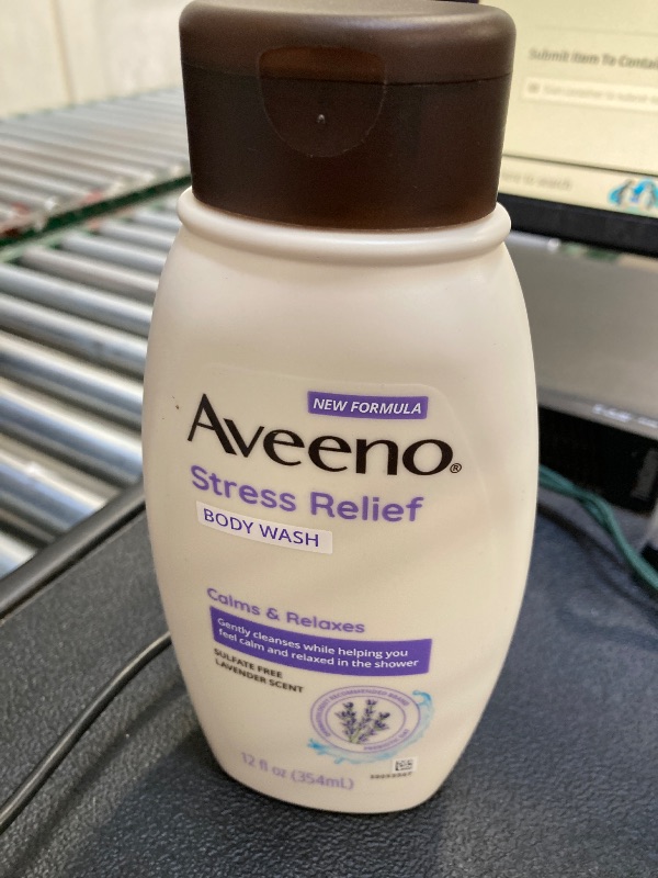 Photo 1 of Aveeno Stress Relief Body Wash: Soothing Oat, Lavender Scent, and Calming Essential Oils - Gently Cleanse, Moisturize, and Relax - Dye-Free & Soap-Free - 12 Fl. Oz