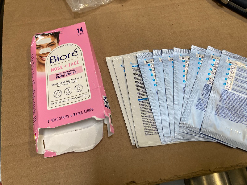 Photo 1 of Bioré Nose+Face Blackhead Remover Strips, Deep Cleansing Strips for Nose, Chin, or Forehead, Instant Blackhead Removal and Pore Unclogging, Oil-free, Non-Comedogenic Use, 14 Count