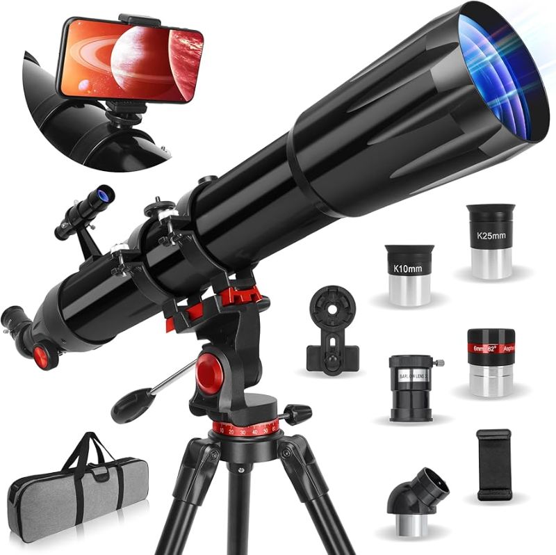 Photo 1 of Telescope,Telescope for Adults High Powered, 90mm Aperture 900mm Professional Refractor Telescopes for Kids & Beginners, Magnification 450X,for Planet Observation with Stainless Tripod & Phone Adapter