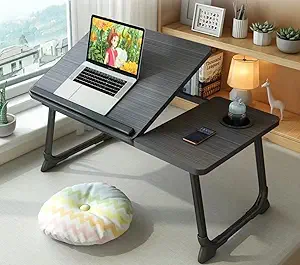 Photo 1 of Laptop Desk for Bed Couch,Lap Desk for Laptop,Portable Laptop Stand for Desk,Small Adjustable Laptop Desk,Foldable Bed Table for Laptops and Writing, Bed Tray Table with Cup Holder(Black)