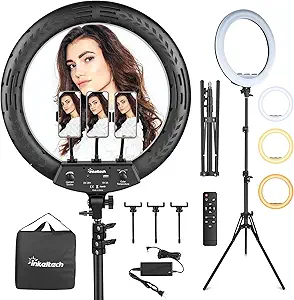 Photo 1 of 18” Ring Light with Tripod Stand & 3 Phone Holders, Dimmable LED Ring Light Kit, Adjustable 2700K-6500K Color Temperature Light Ring for Live Stream, You Tube Video, TikTok, Makeup Black