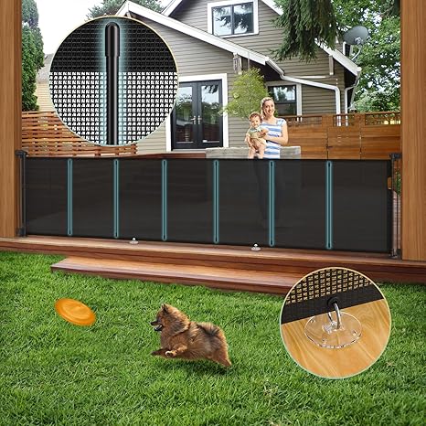 Photo 1 of 140'' Retractable Baby Gates Extra Wide,34" Tall Retractable Dog Gate for Doorways, Security Upgrade Reinforcement Rods Extra Long Retractable Baby Gate for Stairs, Indoor/Outdoor Retractable Gate