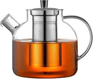 Photo 1 of 1500ml(50oz) Glass Teapot with Removable Infuser, Ehugos Stovetop Safe Large Tea Pot, Blooming and Loose Leaf Hand Crafted Kettle for Women and Adult with Stainless Infuser