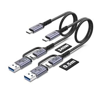 Photo 1 of Android Auto USB C Cable 2-in-1 [1.5ft, 2Pack] 240W Max USB 3.1 Gen 2 Fast Charging CarPlay Cable, Compatible with iPhone 16 15 Pro Max, Galaxy S23 S22 Ultra Note 20, SSD