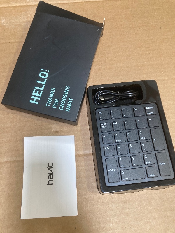 Photo 1 of havit Bluetooth Number Pad Wireless Numeric Keypad Numpad 26 Keys Portable Mini Financial Accounting Rechargeable Numeric Pad for Windows Laptop Desktop, PC, Notebook (Black)