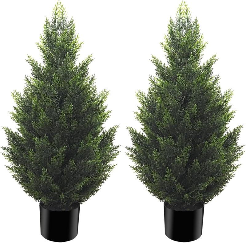 Photo 1 of  3FT Artificial Cedar Topiary Tree Lifelike Faux Cedar Pines Christmas Trees UV Rated Faux Shrubs Everygreen Plants for Front Porch Outdoor Decor Set of 2 