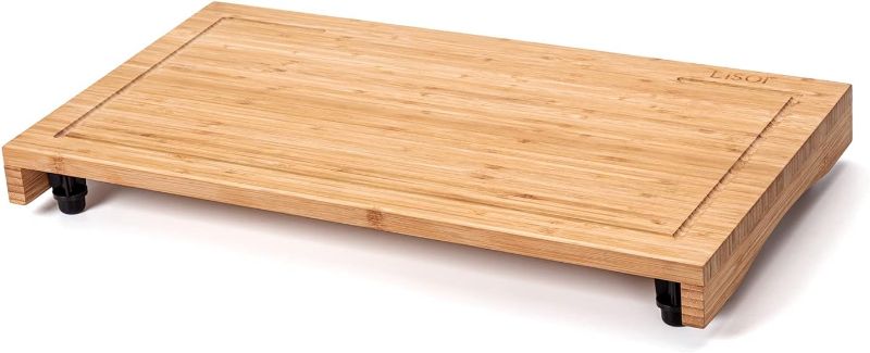 Photo 1 of  Bamboo Stovetop Cover&Countertop Cutting Board with Adjustable Legs, Dual-purpose Chopping Board for Electric Stove Burner, Workspace Block Cover for RV Camping Camper Gas 21 X 12 INCHES