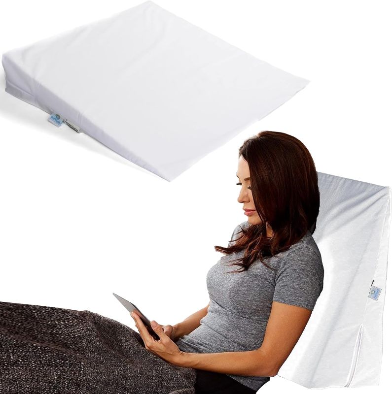 Photo 1 of  Hermell Bed Wedge Pillow for Sleeping - Supportive Wedge Pillow for Back Pain Relief, Alignment, Wedge Pillow for Sleep Apnea & Pillow for Snoring Relief with Polycotton Wedge Pillow Cover - White 