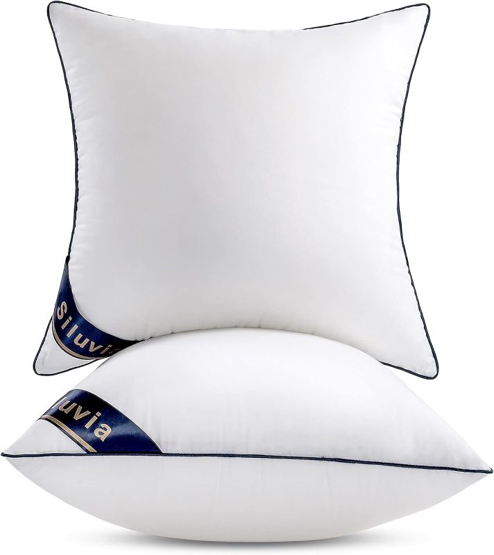 Photo 1 of Siluvia 22"x22" Pillow Insert Set of 2 Square Throw 22 Pillows with 100% Cotton Cover for Sofa, Couch, and Bed - White