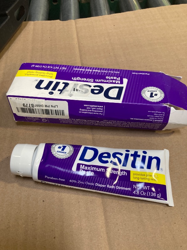 Photo 1 of Desitin Maximum Strength Baby Diaper Rash Cream, 40% Zinc Oxide for Treatment, Relief & Prevention, Hypoallergenic, Phthalate- & Paraben-Free Paste, Protects Skin for 12 Hours, 4.8 oz