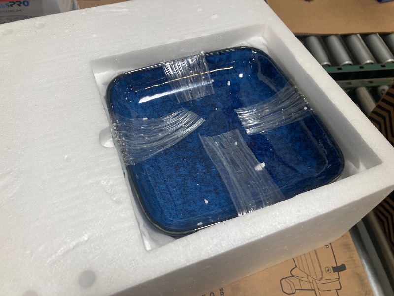 Photo 1 of vancasso Stern Blue Dinner Set Square Reactive Glaze Tableware 16 Pieces Kitchen Dinnerware Stoneware Crockery Set with Dinner Plate, Dessert Plate, Bowl and Soup Plate Service for 4