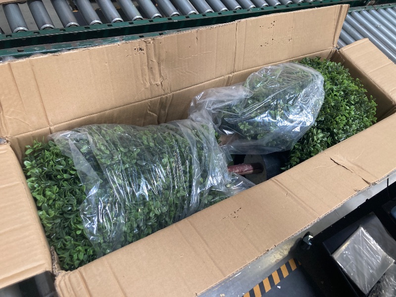 Photo 1 of Real Touch Leaves Artificial Topiary Trees, 24" T with 17" W Faux Boxwood, Set of 2 UV Resistant Plants, Decorative Indoor Outdoor Trees with 6"x5" Pots for Home, Office, and Garden Decor