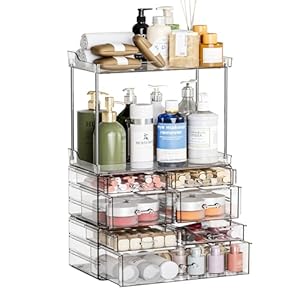 Photo 1 of 3 Pack Bathroom Organizers and Storage Countertop With 7 Drawers, Stackable Vanity Top Organizer, 18.9" Tall Large Capacity Skin Care Organizer and Exquisite Makeup Storage Organizer, Clear
