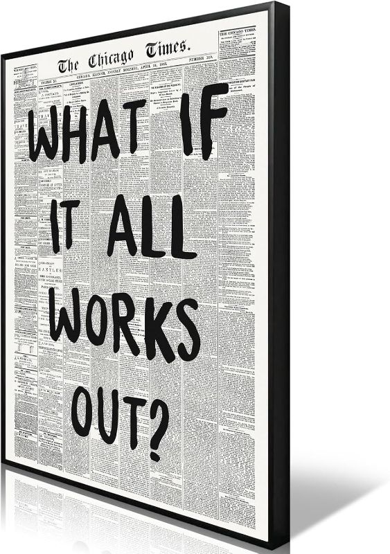 Photo 1 of zphvaqd Trendy Newspaper Canvas Wall Art?What If It All Works Out Print?Black and White Poster?Fashion Home Decor for Bathroom Teen Room 16 x 24 in