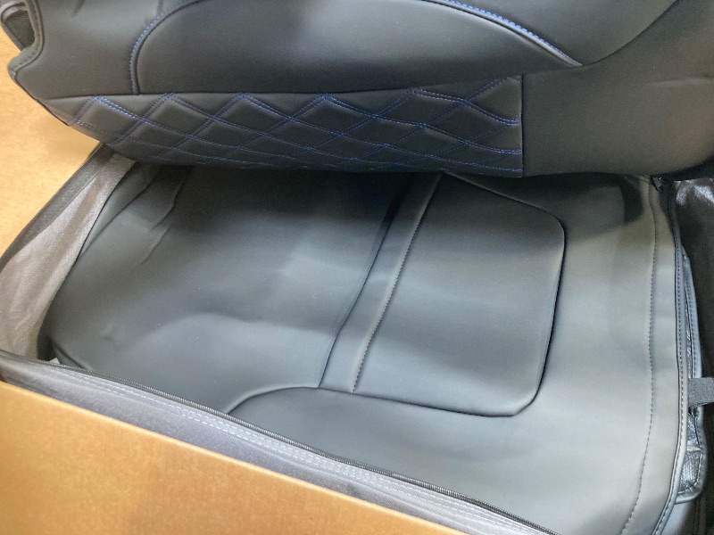 Photo 1 of TANDI Custom Fit Silverado Seat Covers Full Set with Faux Leather for Chevy Silverado 2014 2015 2016 2017 2018 & for GMC Sierra 1500 and 2015-2019 2500HD 3500HD (Black with Blue Trim, Full Set (SG-B))