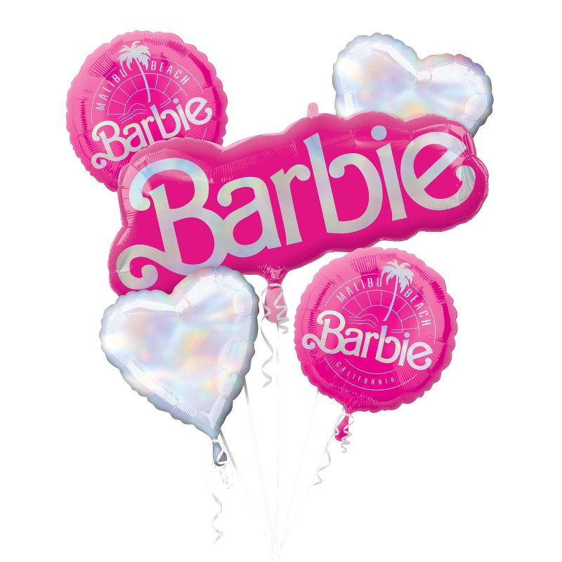Photo 1 of Pink Barbie Malibu Beach Foil Balloon Bouquet, Helium Inflation Not Included, 5 Count