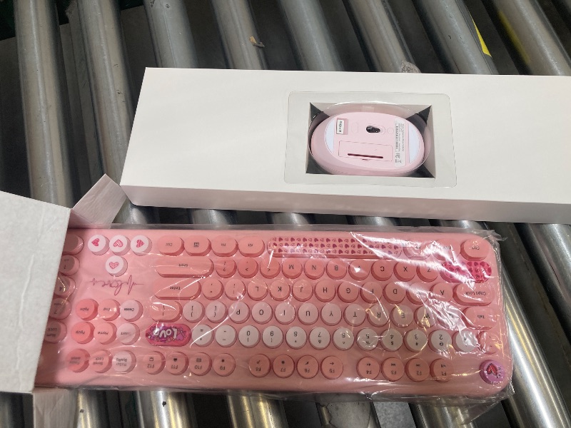 Photo 1 of MOFII Wireless Keyboard and Mouse Combo, Full Size 2.4G Plug and Play Typewriter Retro Round Computer Keyboard and Mouse Set for Windows, Computer, Desktop, PC, Notebook - (Pink Colorful)