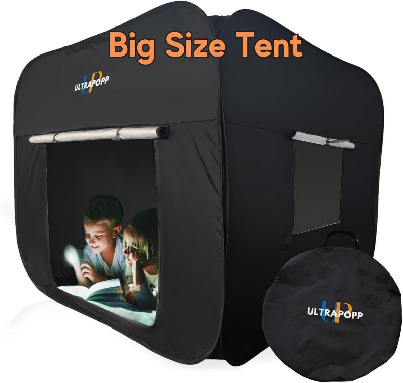 Photo 1 of  Pop up Sensory Tent for Kids, Extra Big 47x47in Black Out Calming Hideout Den, Calm Down Black Tent for Autism Kids ADHD SPD, Autistic Sensory Room Play Tents with Door & Window 