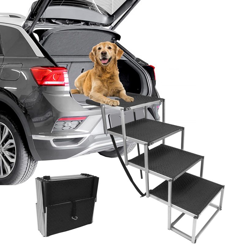 Photo 1 of Dog Car Ramp,Pet Stairs for Dogs,Dog Ramps for High Beds,Foldable Dog Car Steps for High Beds, SUV, Trucks, Lightweight Dog Ladder Ramp 