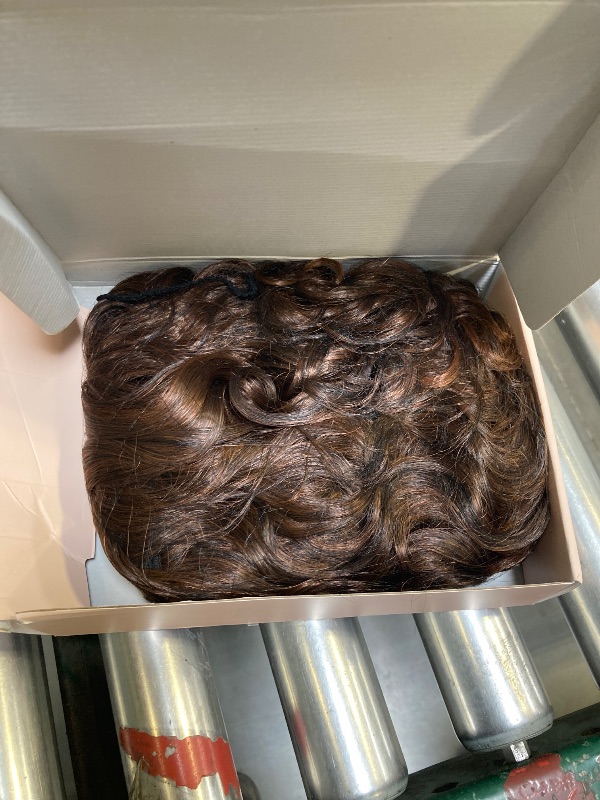 Photo 1 of Flufymooz Curly Wig with Bangs for Black Women, 20 Inch Almond Brown Curly Gorgeous Shag Hair Wig, Kinky Curls with Wispy Bangs Heat Resistant Soft Synthetic Wig for Women Party Cosplay