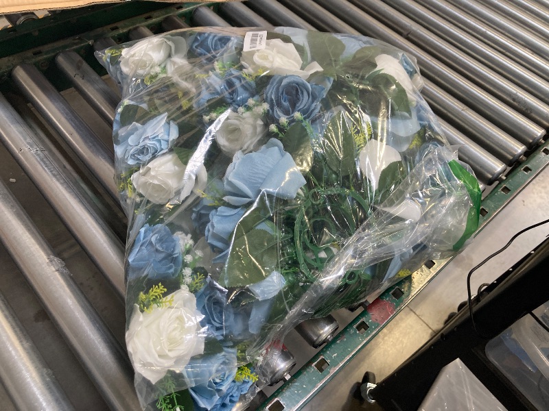 Photo 1 of BLOSMON Flower Ball Centerpieces for Table 10 Pcs Fake Rose Centerpiece Flowers Dusty Blue Artificial Silk Floral Arrangement Center Piece Kissing Bouquet for Wedding Party Home Decor