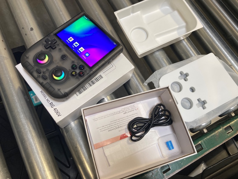 Photo 1 of RG406V Retro Handheld Game Console 4-inch IPS Multi-touch Screen Android 13 5500mAh RG 406V Video Games Built-in Hall Joystick RGB Lighting Support 1080p DP Output WIFI Bluetooth (RG406V Black TR)