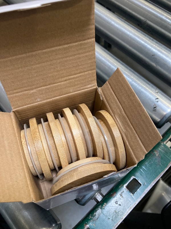 Photo 1 of Tessco 6 Packs Yogurt Jar Lids Set Bamboo Wood for Jars Reusable Lid with Silicone Sealing Rings and Different Patterns Compatible Oui Glass Containers