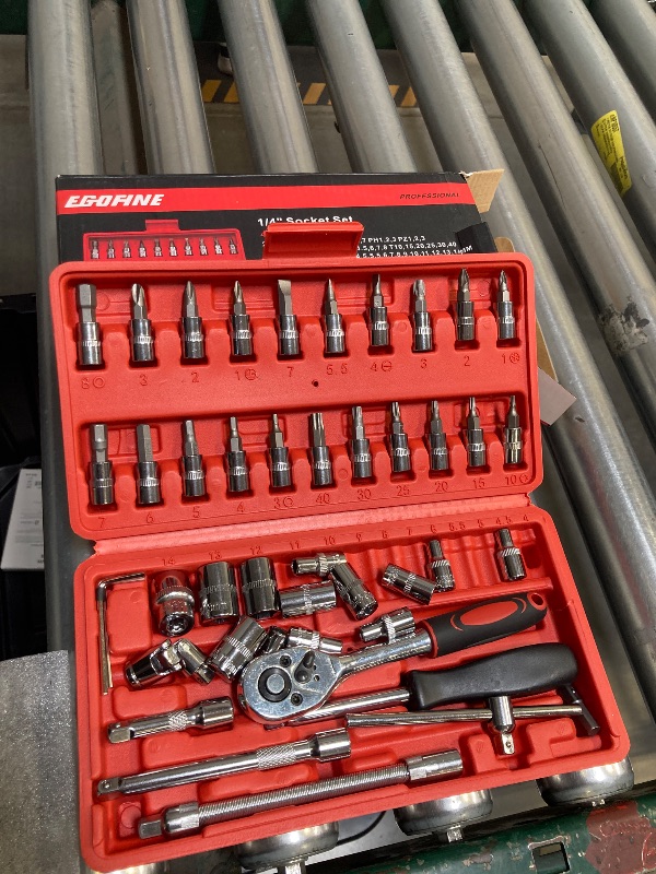 Photo 1 of Egofine 46 Pieces 1/4 inch Drive Socket Ratchet Wrench Set, with Bit Socket Set Metric and Extension Bar for Auto Repairing and Household, with Storage Case