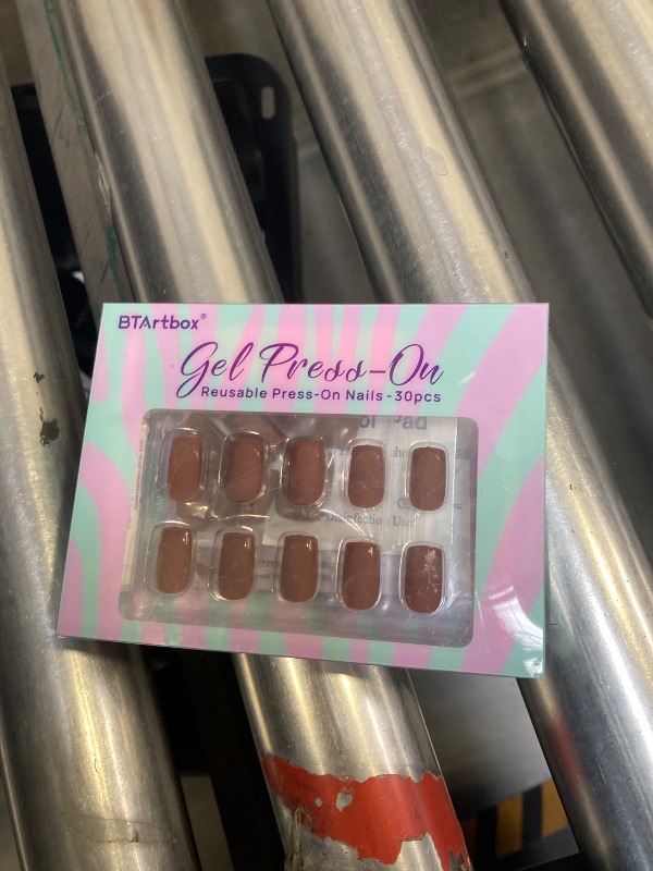 Photo 1 of BTArtbox Press on Nails Short Square - Dark Brown Nails with Glossy French Tips in a Matte Finish, Soft Gel Fake Nails Glue On Nails in 16 Sizes for Gift, Coffee Toffee