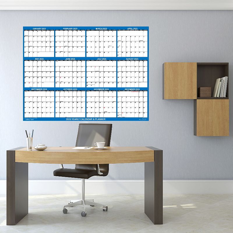Photo 1 of 32" x 48" SwiftGlimpse 2025 Wall Calendar Erasable Large XL Wet & Dry Erase Laminated 12 Month Annual Yearly Wall Planner, Reversible, Navy
