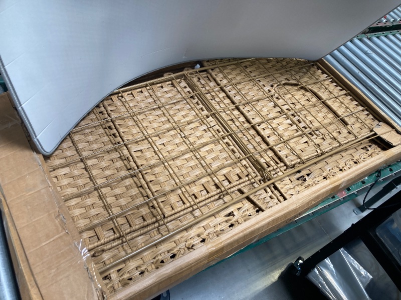 Photo 1 of  Cat Litter Box Enclosure Furniture, Handwoven Rattan Litter Box with Mat, Metal Heightened Feet, Hidden Cat House for Living Room, Bedroom (Natural) 