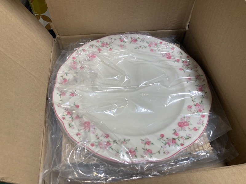 Photo 1 of Qualitier Premium 20-piece, service for 4, ivory floral porcelain dinnerware set – La Vie En Rose collection, Large