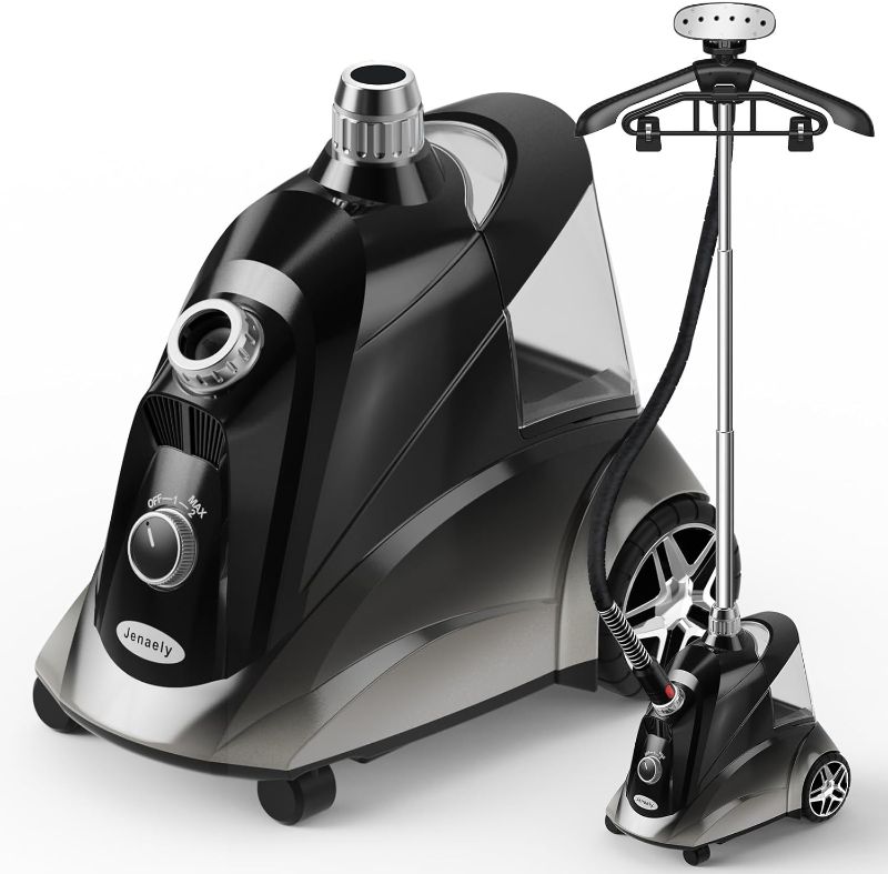 Photo 1 of  Steamer for Clothes, Jenaely 1500W Standing Garment Steamers, 35s Fast Heat-up, 80 Mins of Continuous Powerful Steam with 2.8L Water Tank, Pants Clip & Children's Clothing Hanger 
