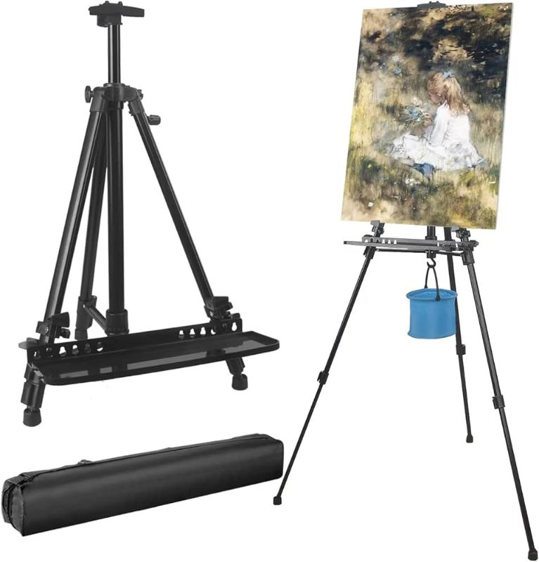 Photo 1 of AIKUPNEY Artist Easel Stand-Height Adjustable from 20" to 60".Aluminum Art Easel for Painting canvases with a Carrying Bag.Displaying & Painting Easel Stand for Tabletop/Floor Sliver