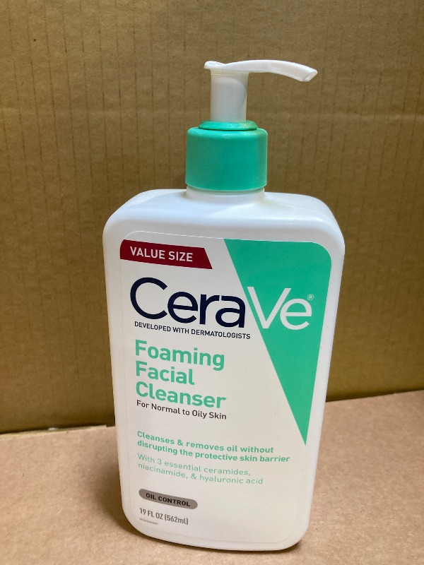 Photo 1 of CeraVe Foaming Facial Cleanser, Daily Face Wash for Oily Skin, Hyaluronic Acid + Ceramides + Niacinamide, Fragrance Free & Paraben Free, Non-Drying Oil Control Face Wash, 19 Fluid Ounce