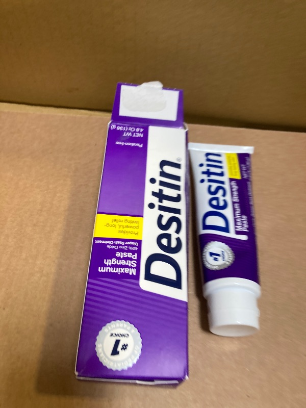 Photo 1 of Desitin Maximum Strength Baby Diaper Rash Cream, 40% Zinc Oxide for Treatment, Relief & Prevention, Hypoallergenic, Phthalate- & Paraben-Free Paste, Protects Skin for 12 Hours, 4.8 oz
