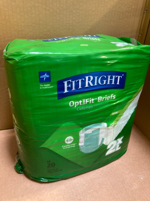 Photo 1 of Medline FitRight OptiFit Extra Adult Briefs, Incontinence Diapers with Tabs, Moderate Absorbency, 2XL, 60 to 70", 20 Count