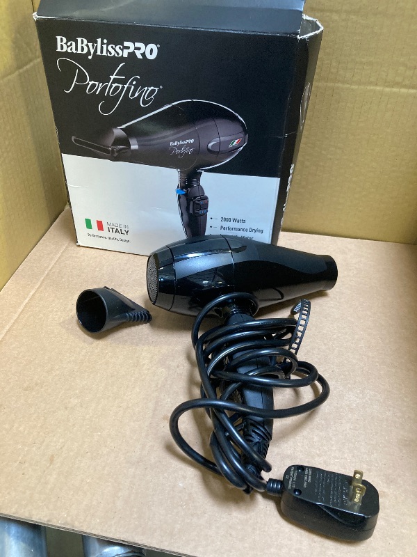 Photo 1 of BaBylissPRO Hair Dryer, Nano Titanium Portofino 2000-Watt Blow Dryer, Hair Styling & Appliances, Black, BPOR1