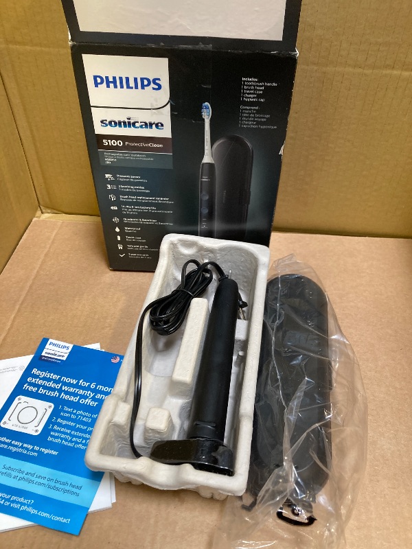 Photo 1 of Philips Sonicare ProtectiveClean 5100 Rechargeable Electric Toothbrush, with Pressure Sensor, 3 Cleaning Modes, SmarTimer and QuadPacer, 14-Day Battery Life, Travel Case, Black, Model HX6850/60