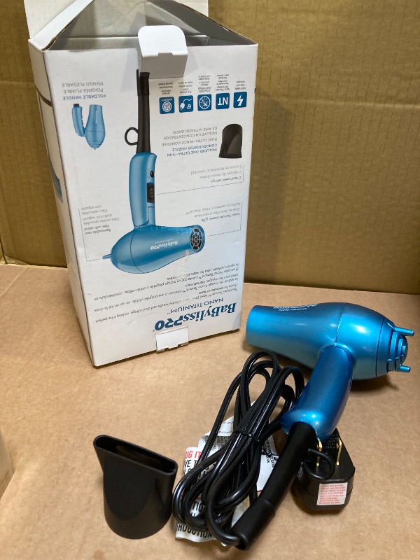 Photo 1 of BaBylissPRO Nano Titanium Travel Dryer, Blue