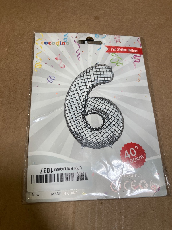 Photo 1 of 40 Inch Disco Number Balloons Large Silver Disco Ball Print Number Balloon for New Years Eve 70s Birthday Party Supplies Disco Party Decorations Number 6