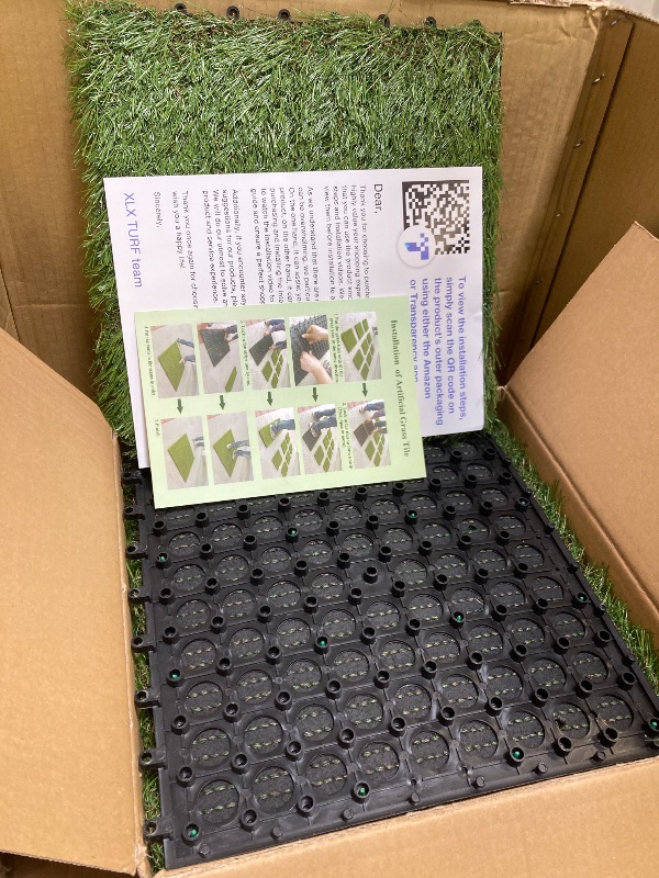 Photo 1 of XLX TURF Outdoor Artificial Grass Tiles Interlocking Turf Squares 9 Pack, 12"x12" Fake Grass Mat for Balcony Patio Deck Flooring Decor, Pets Dog Pee Pad, Self-draining 8 Buckle System