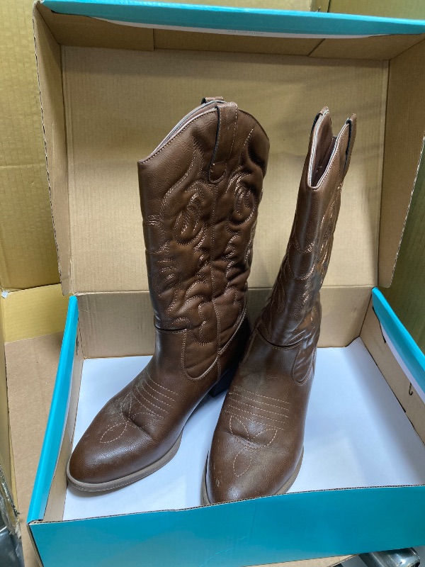 Photo 1 of Size 8--Vepose Women's Cowboy Boots Western Cowgirl Round Toe Mid Calf Boots,Whisky,Size 8M US(CJY9801 Whisky 08)