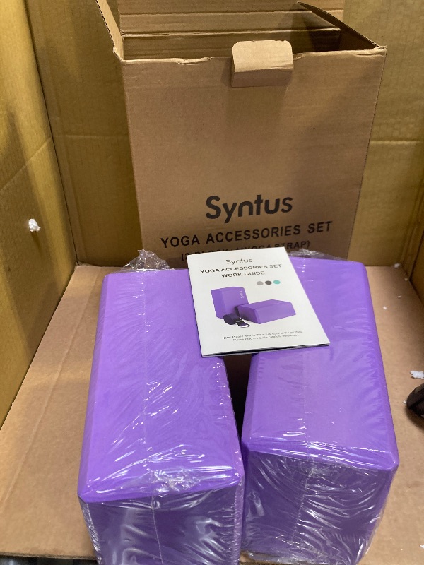 Photo 1 of Syntus Yoga Block and Yoga Strap Set, 2 EVA Foam Soft Non-Slip Yoga Blocks 9×6×4 inches, 8FT Metal D-Ring Strap for Yoga, General Fitness, Pilates, Stretching and Toning