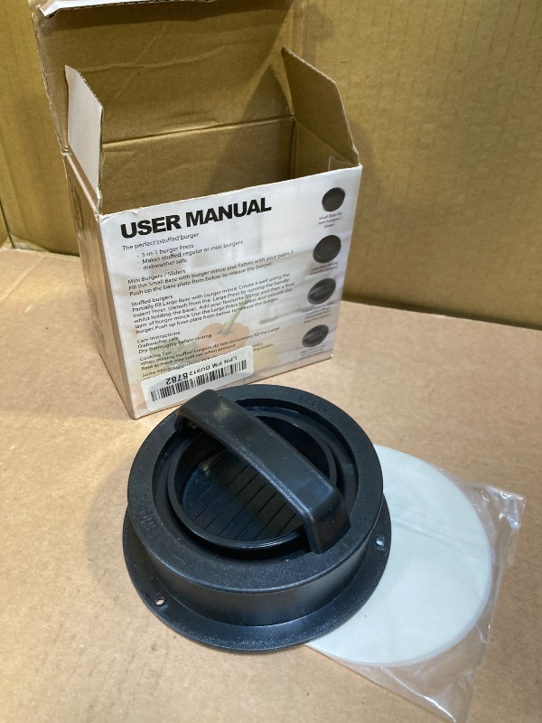 Photo 1 of 3 in 1 Stuffed Burger Press Patty Maker Rings Molds Kit, Non Stick Stuffer Hamburger Press Patty Maker - with 100 Pcs Wax Hamburger Patty Paper, Sausage Patty Press for Slider/Pattie/Grilling HAHAYOO